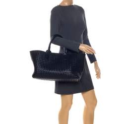 Pre Owned  Bottega Veneta Black Intrecciato Leather Medium Cabat Tote
