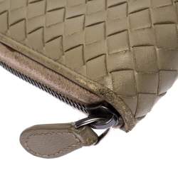Bottega Veneta Pale Green Intrecciato Leather Zip Around Wallet