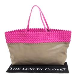 مملوكة مسبقًا Bottega Veneta Pink/Beige Top Woven Leather Shopper Tote