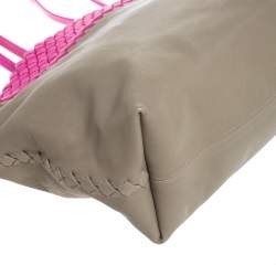 مملوكة مسبقًا Bottega Veneta Pink/Beige Top Woven Leather Shopper Tote