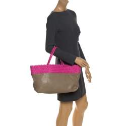 مملوكة مسبقًا Bottega Veneta Pink/Beige Top Woven Leather Shopper Tote
