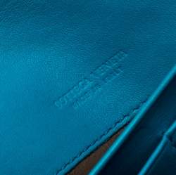 Pre Owned Bottega Veneta Blue Leather and Snakeskin Trim Flap Wallet