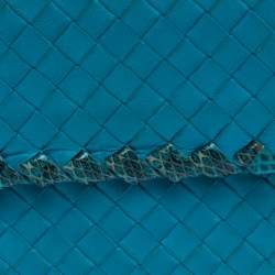 Pre Owned Bottega Veneta Blue Leather and Snakeskin Trim Flap Wallet