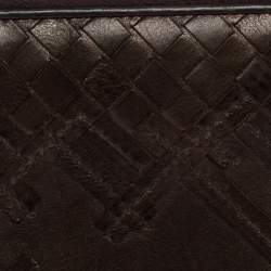 مملوكة مسبقًا Bottega Veneta Dark Brown Intrecciato Trimmed Leather Wallet