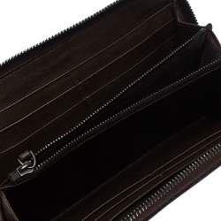 مملوكة مسبقًا Bottega Veneta Dark Brown Intrecciato Trimmed Leather Wallet