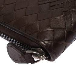 مملوكة مسبقًا Bottega Veneta Dark Brown Intrecciato Trimmed Leather Wallet