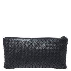Pre Owned Bottega Veneta Black Intrecciato Leather Ayers Butterfly Clutch