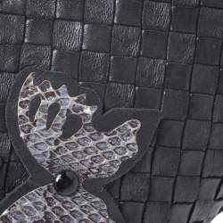 Pre Owned Bottega Veneta Black Intrecciato Leather Ayers Butterfly Clutch