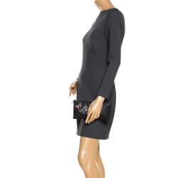 Pre Owned Bottega Veneta Black Intrecciato Leather Ayers Butterfly Clutch