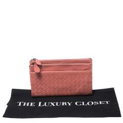 Pre Owned محفظة بوتيغا فينيتا بسحاب مزدوج جلد أنترشياتو وردية 