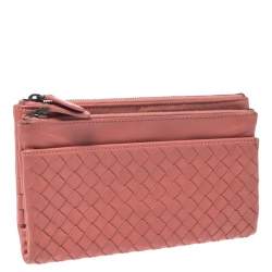 Pre Owned محفظة بوتيغا فينيتا بسحاب مزدوج جلد أنترشياتو وردية 