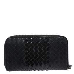 Pre Owned محفظة بوتيغا فينيتا سحاب ملتف جلد ثعبان وجلد انترشياتو سوداء