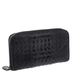 Pre Owned محفظة بوتيغا فينيتا سحاب ملتف جلد ثعبان وجلد انترشياتو سوداء