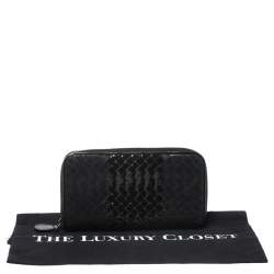 Pre Owned محفظة بوتيغا فينيتا سحاب ملتف جلد ثعبان وجلد انترشياتو سوداء