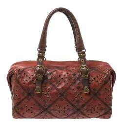 Pre Owned Bottega Veneta Orange/Brown Leather Grommet Boston Bag