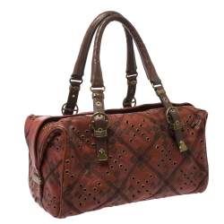 Pre Owned Bottega Veneta Orange/Brown Leather Grommet Boston Bag