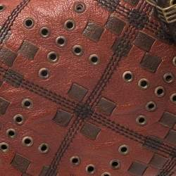 Pre Owned Bottega Veneta Orange/Brown Leather Grommet Boston Bag