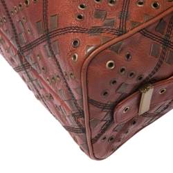 Pre Owned Bottega Veneta Orange/Brown Leather Grommet Boston Bag