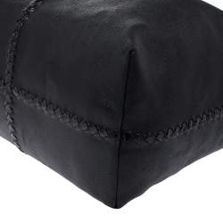 Pre Owned Bottega Veneta Black Intrecciato Trim Leather Tote