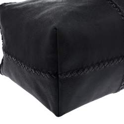 Pre Owned Bottega Veneta Black Intrecciato Trim Leather Tote