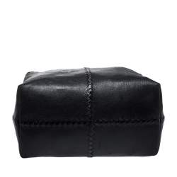 Pre Owned Bottega Veneta Black Intrecciato Trim Leather Tote