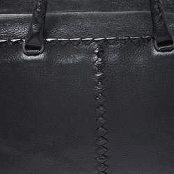 Pre Owned Bottega Veneta Black Intrecciato Trim Leather Tote