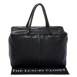 Pre Owned Bottega Veneta Black Intrecciato Trim Leather Tote