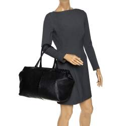 Pre Owned Bottega Veneta Black Intrecciato Trim Leather Tote