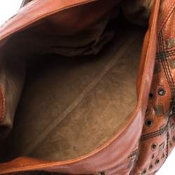 Pre Owned Bottega Veneta Orange/Brown Leather Grommet Boston Bag