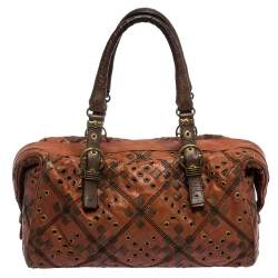 Pre Owned Bottega Veneta Orange/Brown Leather Grommet Boston Bag