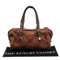 Pre Owned Bottega Veneta Orange/Brown Leather Grommet Boston Bag