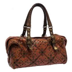 Pre Owned Bottega Veneta Orange/Brown Leather Grommet Boston Bag