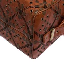 Pre Owned Bottega Veneta Orange/Brown Leather Grommet Boston Bag