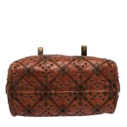 Pre Owned Bottega Veneta Orange/Brown Leather Grommet Boston Bag
