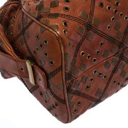 Pre Owned Bottega Veneta Orange/Brown Leather Grommet Boston Bag