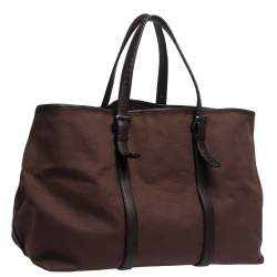 Pre Owned Bottega Veneta Dark Brown Canvas and Leather Tote