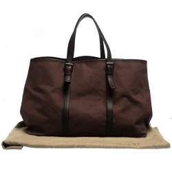 Pre Owned Bottega Veneta Dark Brown Canvas and Leather Tote