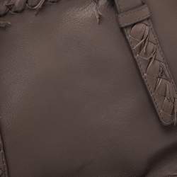 Pre Owned Bottega Veneta Taupe Intrecciato Leather Fringe Satchel
