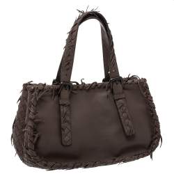 Pre Owned Bottega Veneta Taupe Intrecciato Leather Fringe Satchel