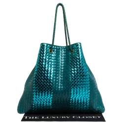 مملوكة مسبقًا Bottega Veneta Blue/Metallic Intrecciato Leather Croisette Shoulder Bag