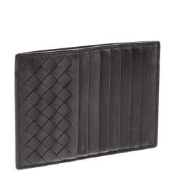 Pre Owned حامل  بطاقات بوتيغا فينيتا جلد بني غامق بسحاب