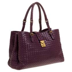 Pre Owned حقيبة يد بوتيغا فينيتا روما كبيرة جلد انترشياتو أزرق كحلي