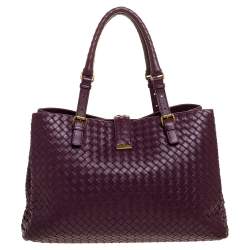 Pre Owned حقيبة يد بوتيغا فينيتا روما كبيرة جلد انترشياتو أزرق كحلي