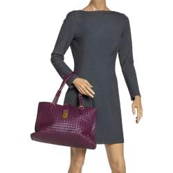 Pre Owned حقيبة يد بوتيغا فينيتا روما كبيرة جلد انترشياتو أزرق كحلي