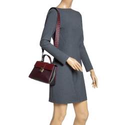 مملوكة مسبقًا Bottega Veneta Burgundy/Black Leather Piazza Top Handle Bag