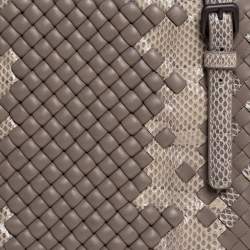 Pre Owned Bottega Veneta Beige Intrecciato Leather and Snakeskin Cesta Tote