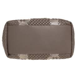 Pre Owned Bottega Veneta Beige Intrecciato Leather and Snakeskin Cesta Tote