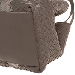Pre Owned Bottega Veneta Beige Intrecciato Leather and Snakeskin Cesta Tote