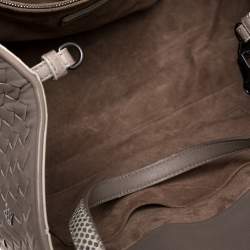 Pre Owned Bottega Veneta Beige Intrecciato Leather and Snakeskin Cesta Tote