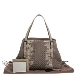 Pre Owned Bottega Veneta Beige Intrecciato Leather and Snakeskin Cesta Tote